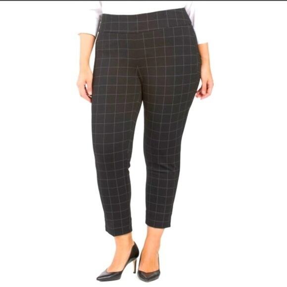 Career Window Pane Ankle Pants Trousers, Black/White, Career, Plus, Chic, XL - Picture 1 of 7